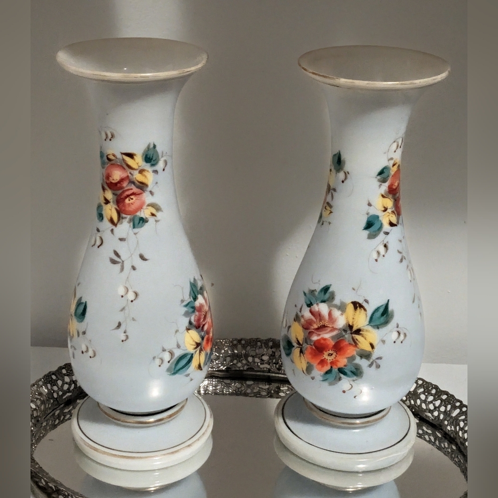 Floral Ceramic Vases - Blue with Multicolor Design